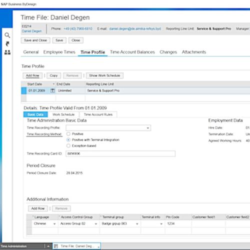 Archivo de tiempos de SAP Business ByDesign