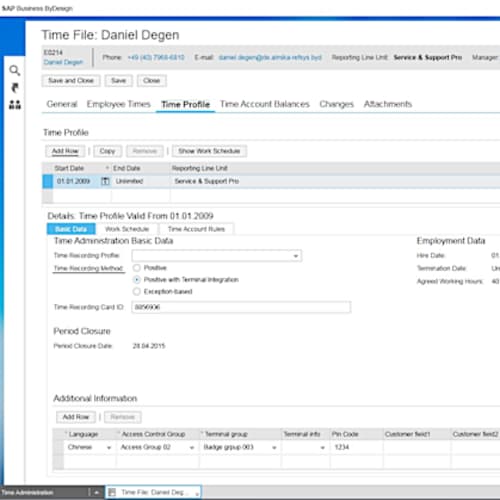SAP Business ByDesign Time profile with additions
